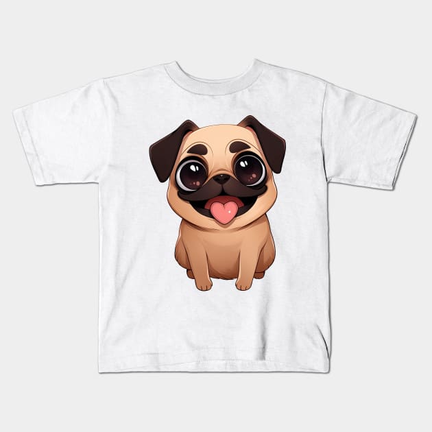 Cute Pug Kids T-Shirt by Chromatic Currents
